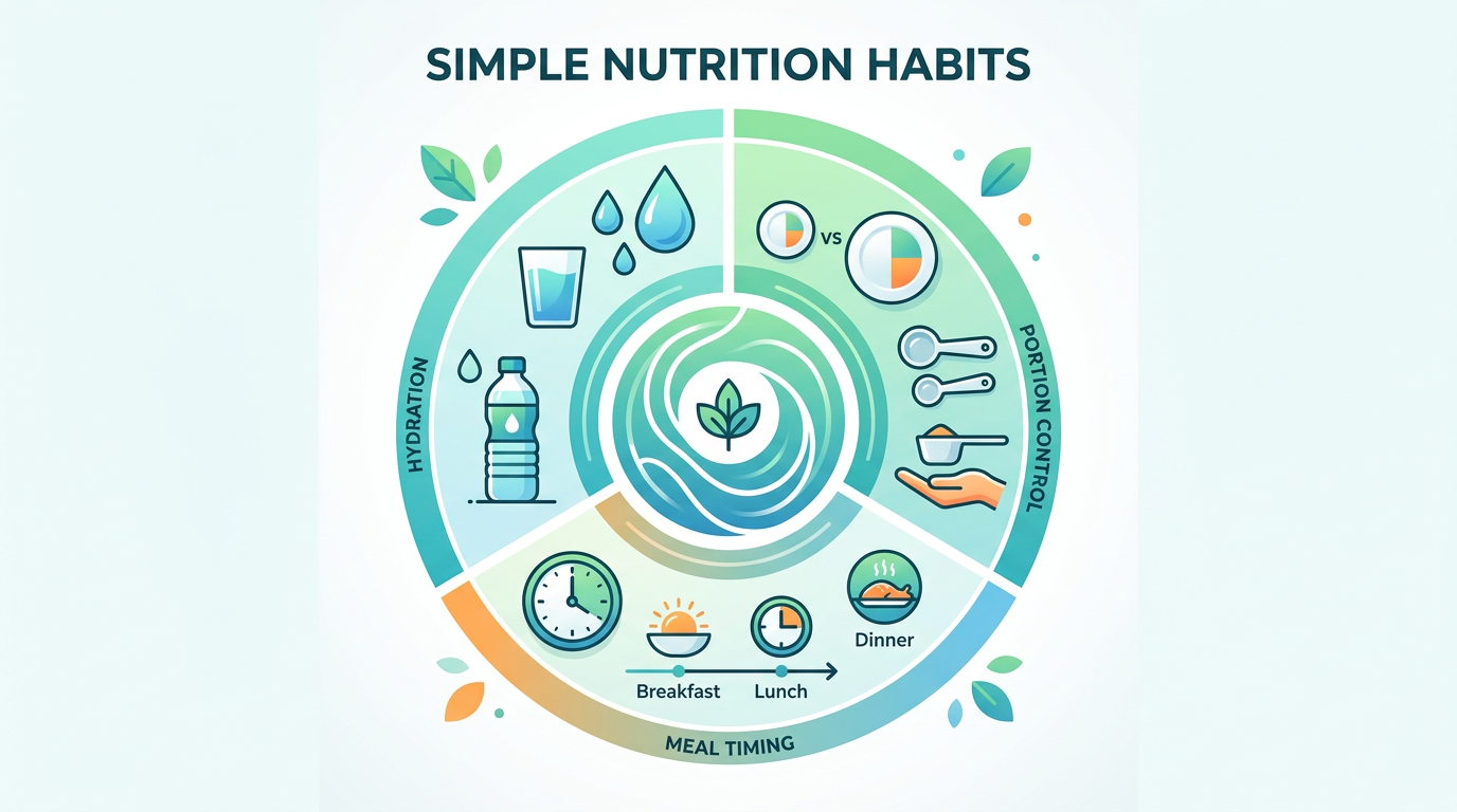Infographic illustrating simple nutrition habits for fitness goals