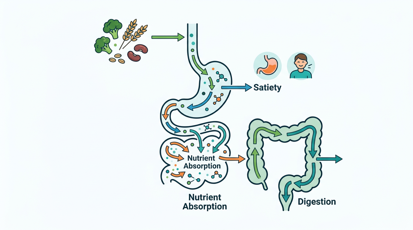 Diagram showing fiber's effects on digestion and nutrition