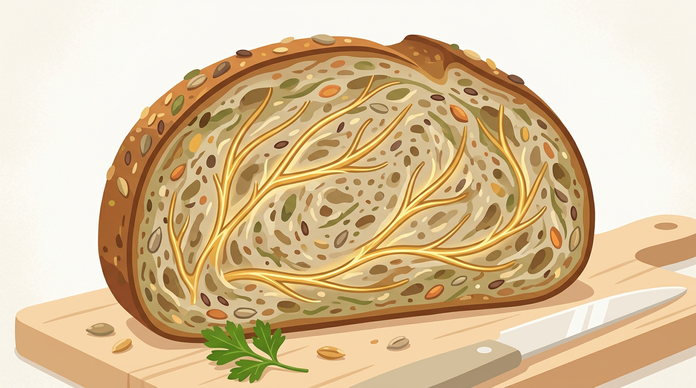 Illustration of plant-based food highlighting fiber content