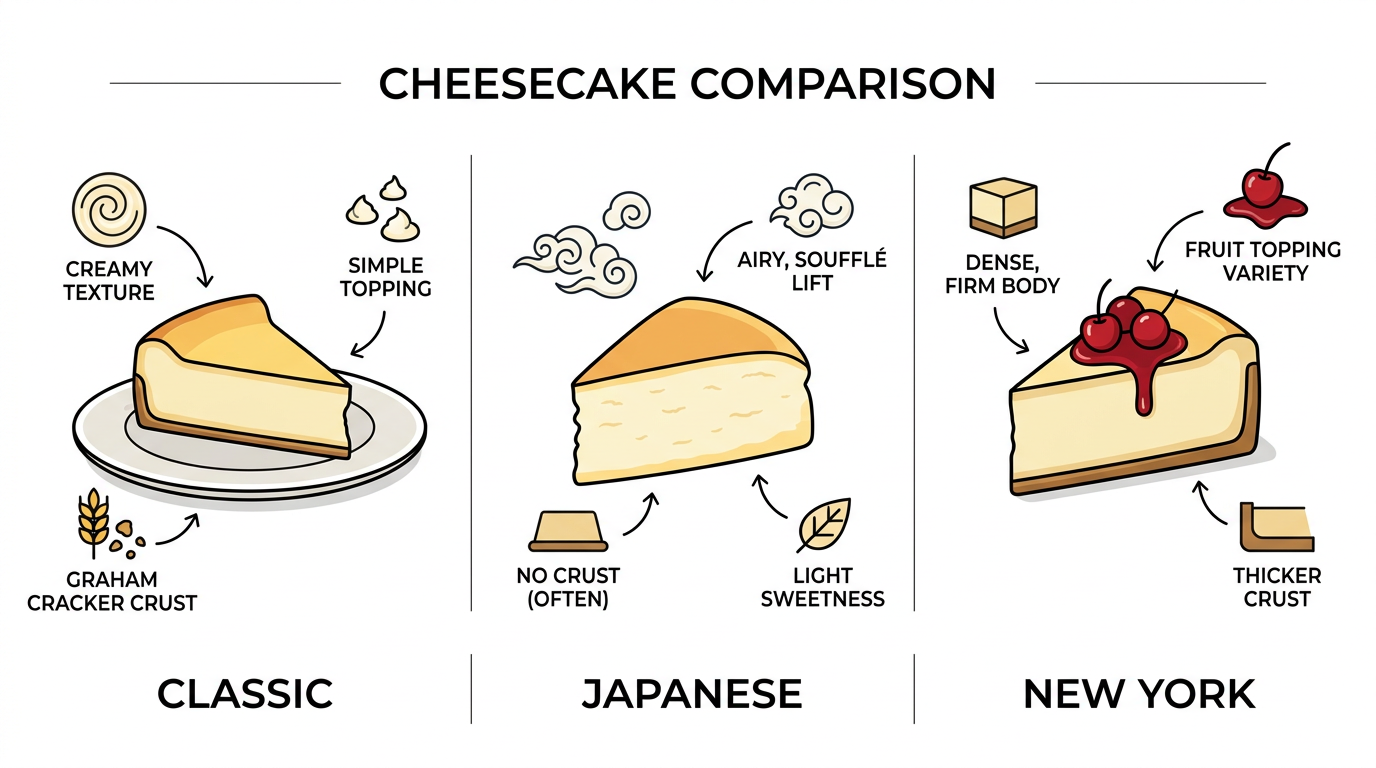 Diagram comparing different global variations of cheesecake