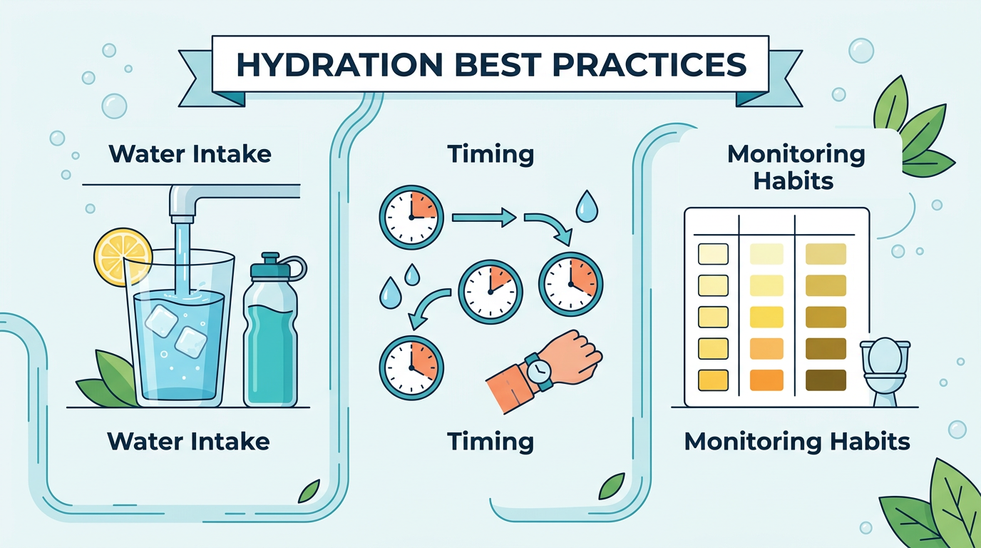 Infographic summarizing top hydration best practices for daily tracking