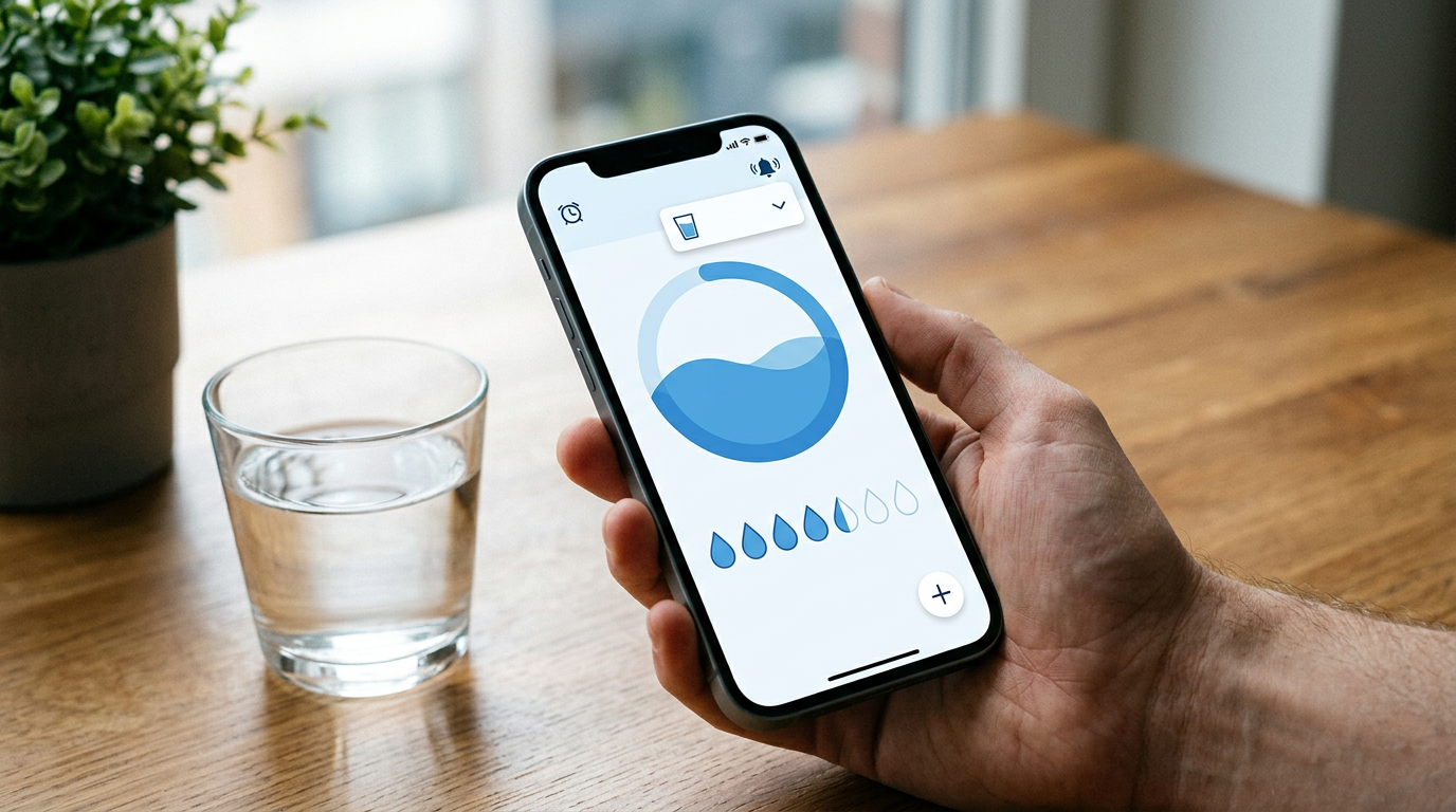 Smartphone showing a hydration tracking app interface