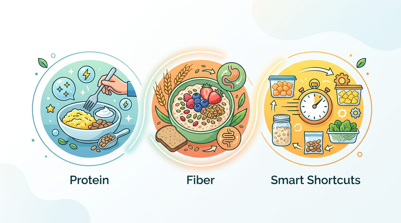 Diagram showing key principles for building a healthy breakfast quickly